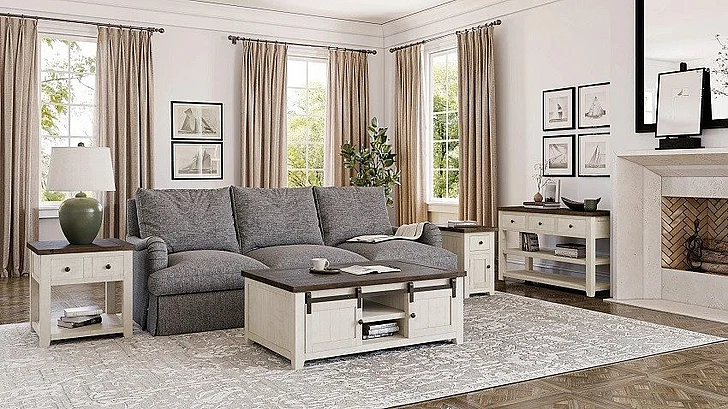 Jofran Madison County 4pc Barn Door Coffee Table Set in Vintage White