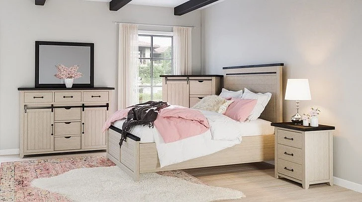 Jofran Madison County 2pc Panel Bedroom Set in Vintage White