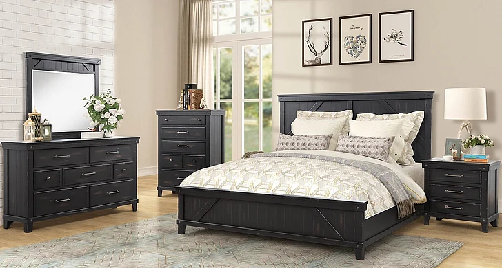 Emma Mason Signature Novaliches 4pc Panel Bedroom Set in Black