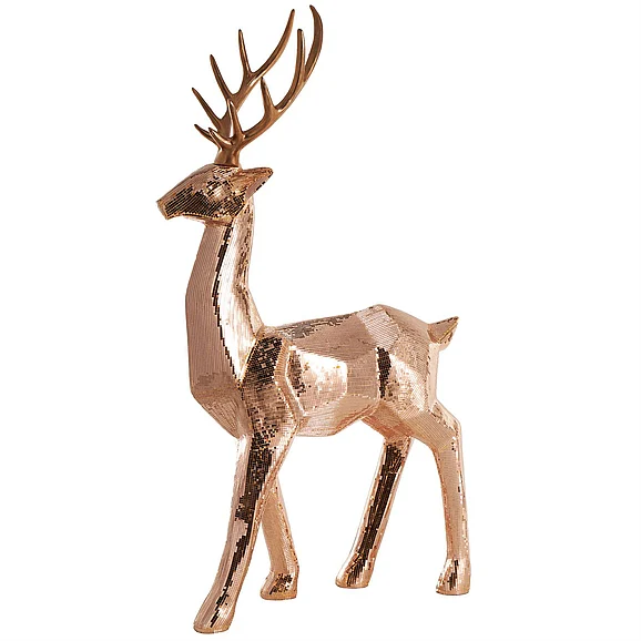 UMA Copper Fiberglass Reindeer Floor Decorative Christmas Sculpture with Mosaic Pattern, 34" x 13" x 61" | 17119 CLOSEOUT