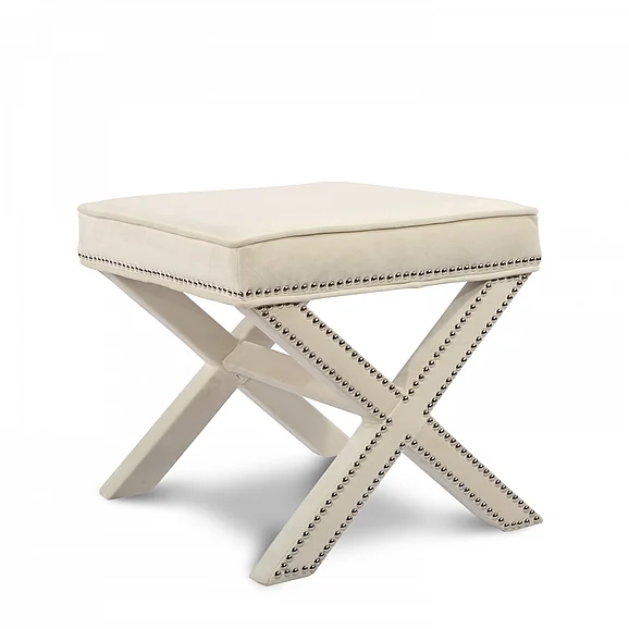 Meridian Nixon Velvet Ottoman | Bench in Cream Velvet 126Cream