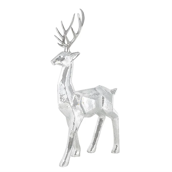 UMA Silver Fiberglass Reindeer Floor Decorative Christmas Sculpture with Mosaic Pattern, 34" x 13" x 61" | 17142 CLOSEOUT