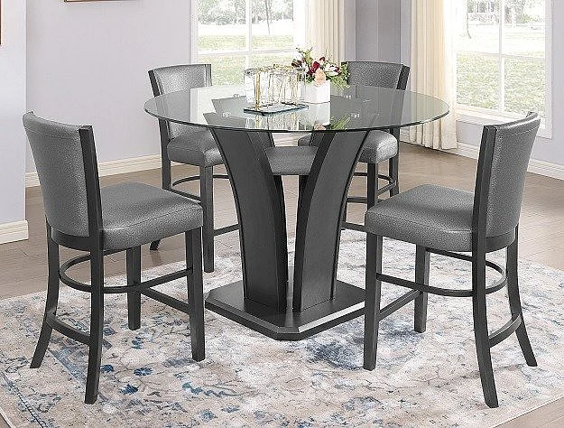 Crown Mark Camelia 5pc Counter Height Dining Room Set in Dark Gray