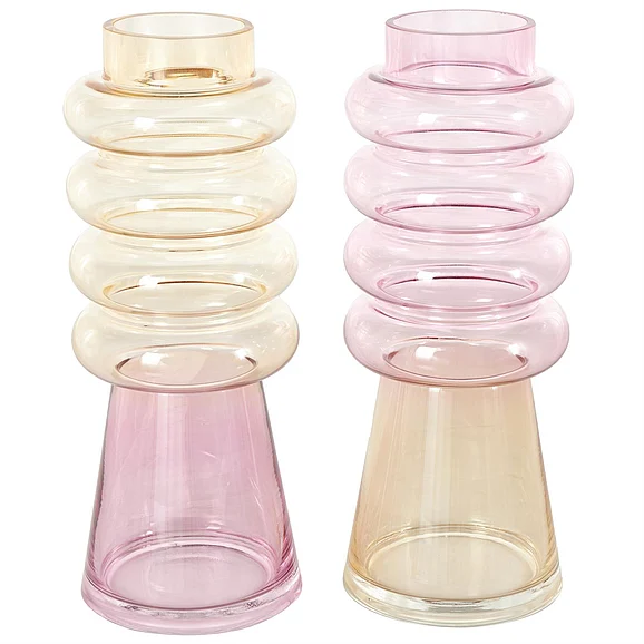UMA CosmoLiving by Cosmopolitan Multi Colored Glass Tinted Decorative Vase with Color Blocks, (Set of 2) 5W, 12H | 17239