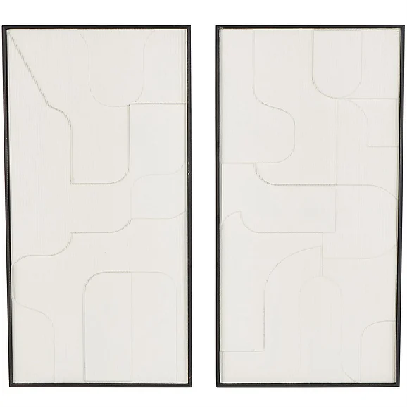 UMA White Wood Geometric Home Wall Decor with Black Frame, Set of 2 17W, 32H | 17254 CLOSEOUT