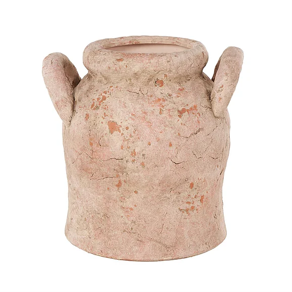 UMA Pink Ceramic Antique Style Distressed Decorative Vase with Handles, 11 x 9 x 11 | 17371