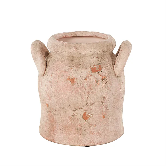 UMA Ceramic Antique Style Distressed Decorative Vase with Handles in Pink 17377