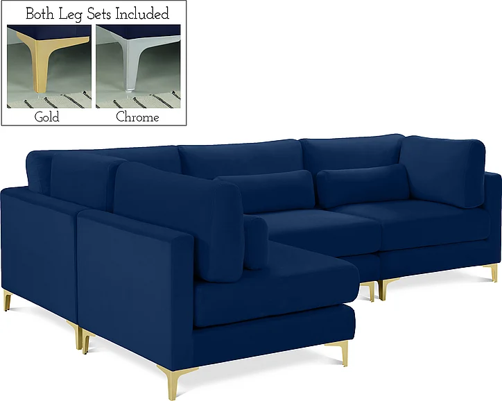 Meridian Julia Velvet Modular Sectional in Navy Velvet 605Navy-Sec4B