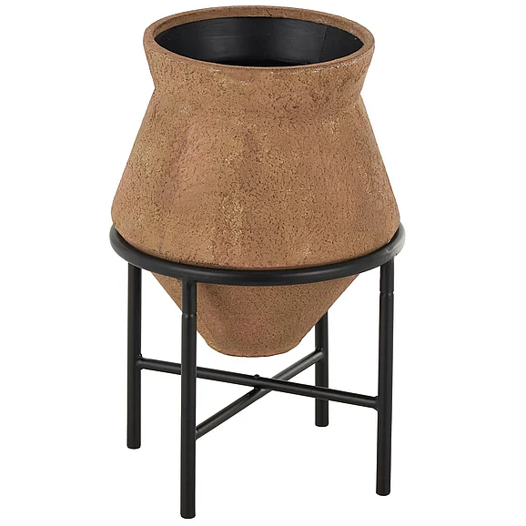 UMA Metal Wide Decorative Vase with Black Metal Stands in Brown 17459