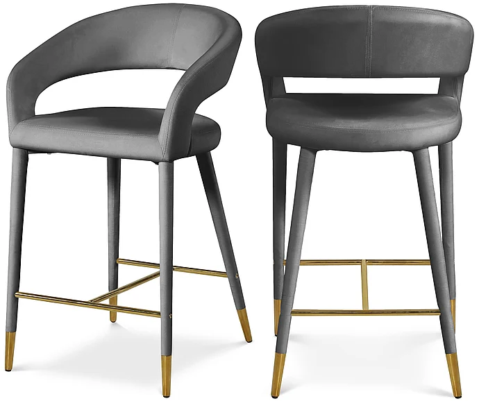 Meridian Destiny Velvet Stool in Grey Velvet 540Grey-C