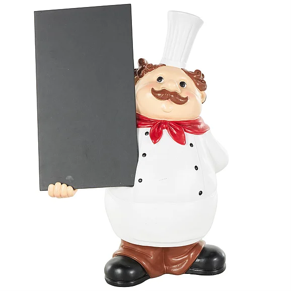 UMA White Polystone Chef Kitchen Decorative Figurine Decorative Sculpture with Chalkboard, 9" x 5" x 13" | 17526