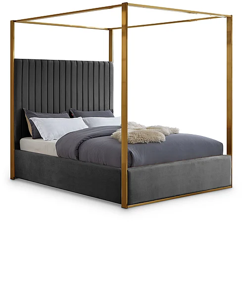 Meridian Jones Velvet Queen Bed in Grey Velvet JonesGrey-Q