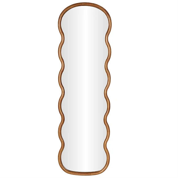 UMA Brown Wood Wavy Room Wall Mirror, 22" x 2" x 71" | 17534