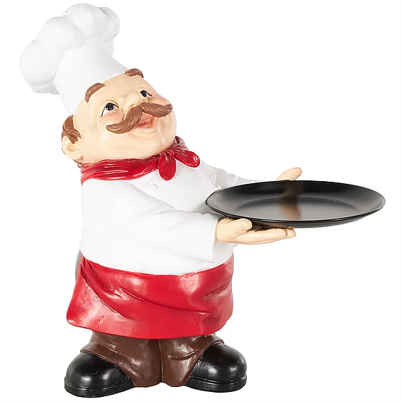 UMA White Polystone Chef Kitchen Decorative Figurine Decorative Sculpture with Black Tray, 12" x 6" x 12" | 17536 CLOSEOUT