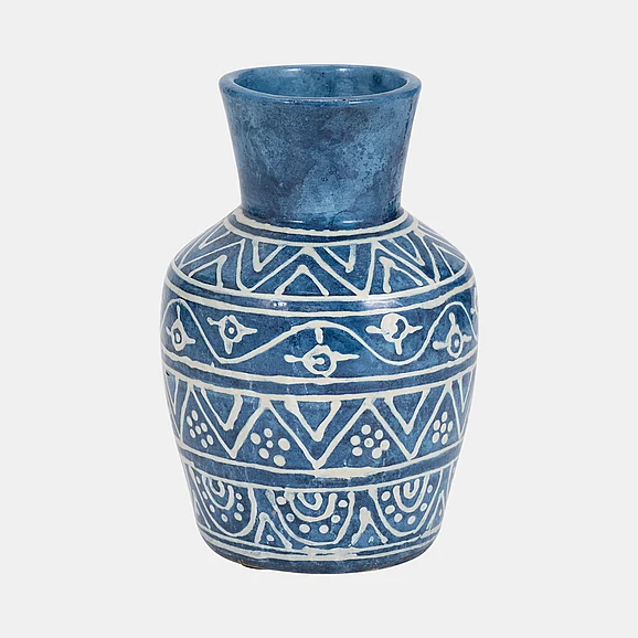 Sagebrook Home Terracotta, 10"H Vase, Blue 17543-03