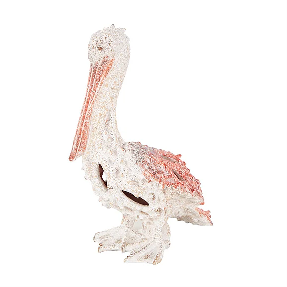 UMA Red Polystone Pelican Textured Decorative Sculpture with Red Feathers, 10" x 6" x 14" | 17569