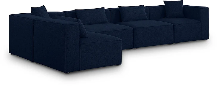 Meridian Cube Modular Sectional in Navy Durable Linen Textured 630Navy-Sec5D