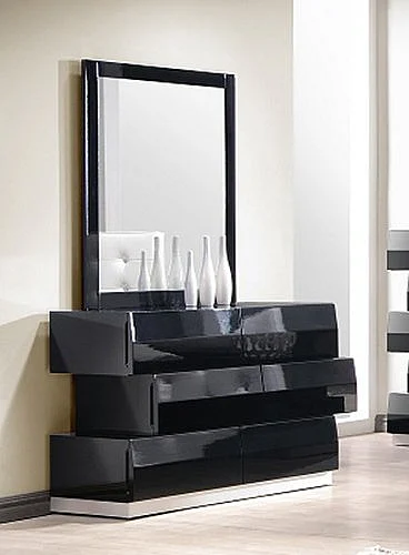 J&M Furniture Milan Dresser & Mirror in Black CLOSEOUT