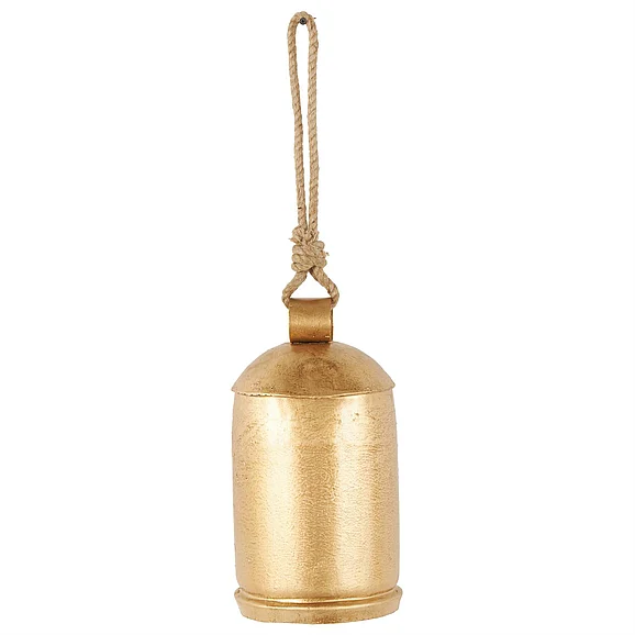 UMA Gold Metal Indoor Outdoor Decorative Bell with Jute Hanging Rope, 7 x 7 x 16 | 17726