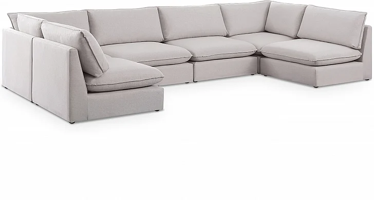 Meridian Mackenzie Linen Textured Modular Sectional in Beige Durable Linen Textured 688Beige-Sec6C