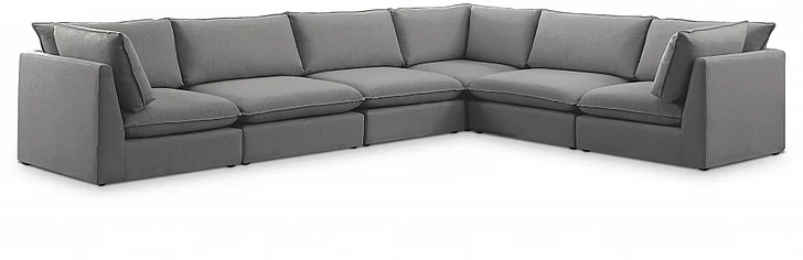 Meridian Mackenzie Linen Textured Modular Sectional in Grey Durable Linen Textured 688Grey-Sec6A