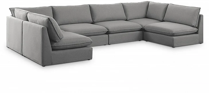 Meridian Mackenzie Linen Textured Modular Sectional in Grey Durable Linen Textured 688Grey-Sec6C