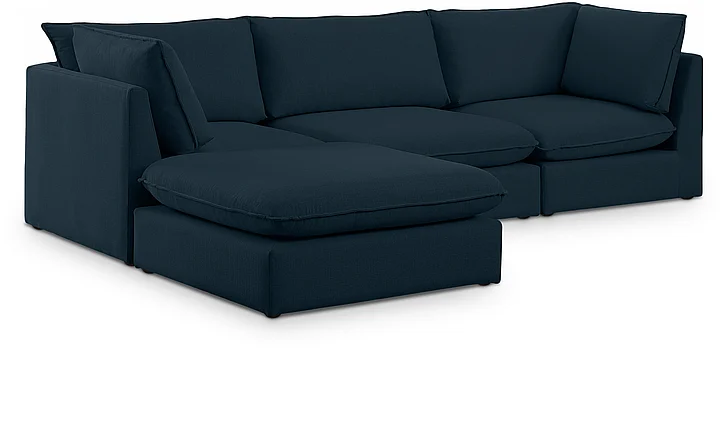 Meridian Mackenzie Linen Textured Modular Sectional in Navy Durable Linen Textured 688Navy-Sec4B