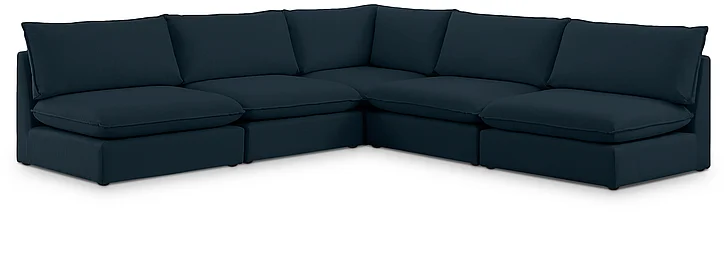 Meridian Mackenzie Linen Textured Modular Sectional in Navy Durable Linen Textured 688Navy-Sec5C
