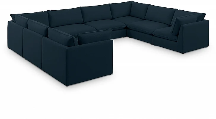 Meridian Mackenzie Linen Textured Modular Sectional in Navy Durable Linen Textured 688Navy-Sec8A