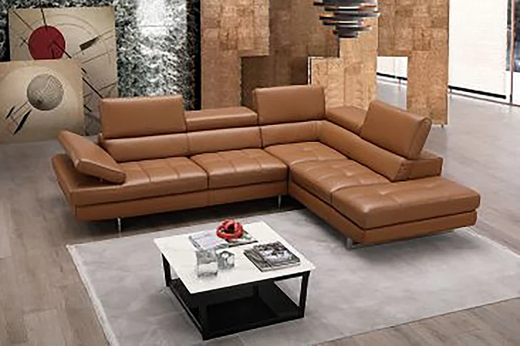 J&M A761 Italian Leather Right Hand Facing Sectional in Caramel 17855211-RHFC PROMO
