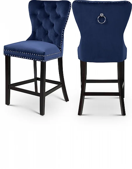 Meridian Nikki Velvet Counter Stool in Navy Velvet 741Navy-C