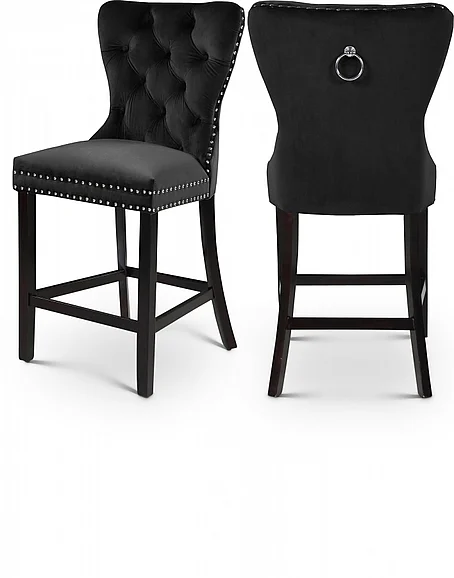 Meridian Nikki Velvet Counter Stool in Black Velvet 741Black-C