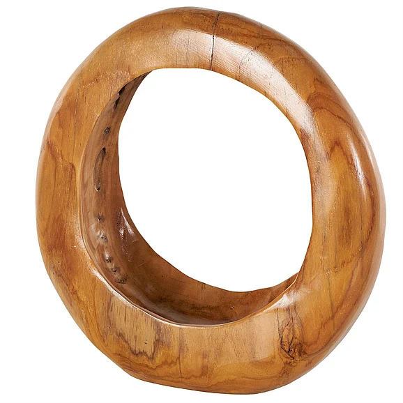 UMA Brown Teak Wood Abstract Handmade Round Decorative Sculpture, 13 x 4 x 14 | 17954