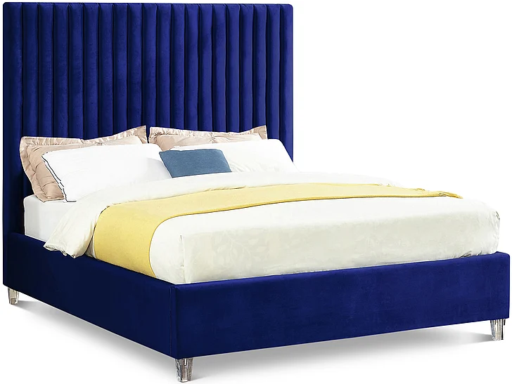Meridian Candace Velvet Queen Bed in Navy Velvet CandaceNavy-Q