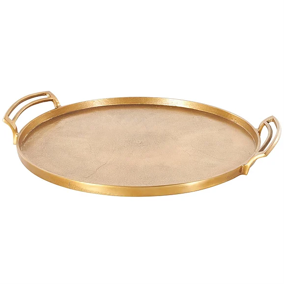 UMA Gold Aluminum Metal Round Living Room Decor Tray with Handles, 24" x 21" x 3" | 17989