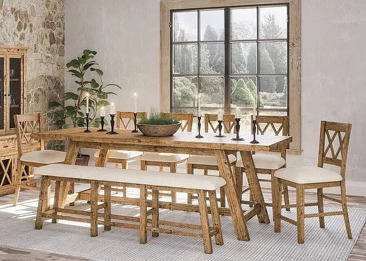 Jofran Telluride 8pc Trestle Extension Counter Table Set in Gold