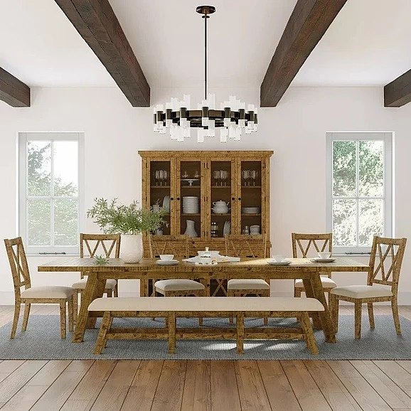 Jofran Telluride 8pc Trestle Extension Dining Table Set in Gold