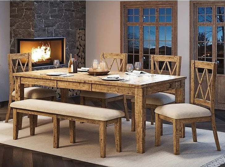 Jofran Telluride 6pc Extension Dining Table Set in Natural