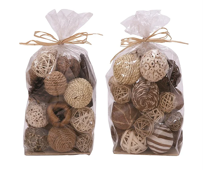 UMA Brown Dried Plant Handmade Decorative Orbs & Vase Filler with Varying Designs, 2 Assorted 11"H, 7"W | 18044