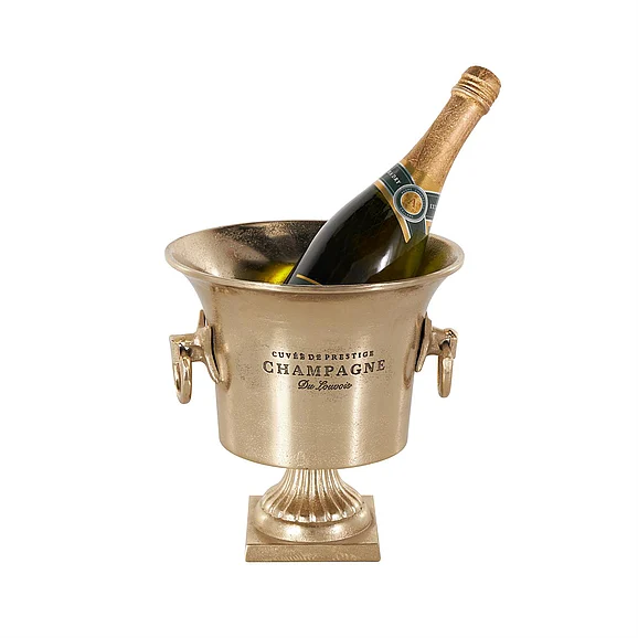 UMA Champagne Aluminum Metal 4 Bottle Ice Bucket with Ring Handles, 9" x 9" x 9" | 18070