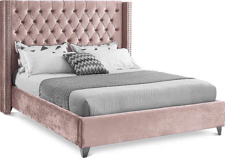 Meridian Aiden Velvet Bed in Pink Velvet AidenPink-Q
