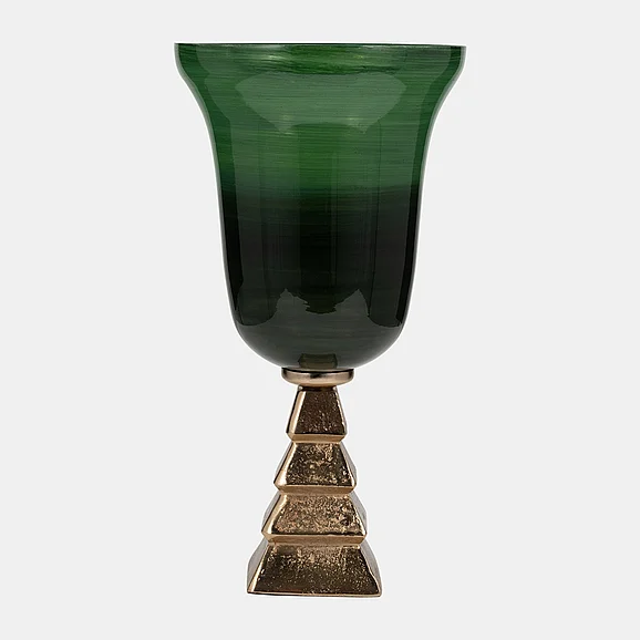 Sagebrook Home Glass, 19" 5Th Ave Vase on Stand, Green/Gold 18157-02