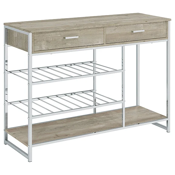 Coaster Melrose 2-shelf Wine Cabinet with 2 Drawers Gray Washed Oak and Chrome in Grey 182275