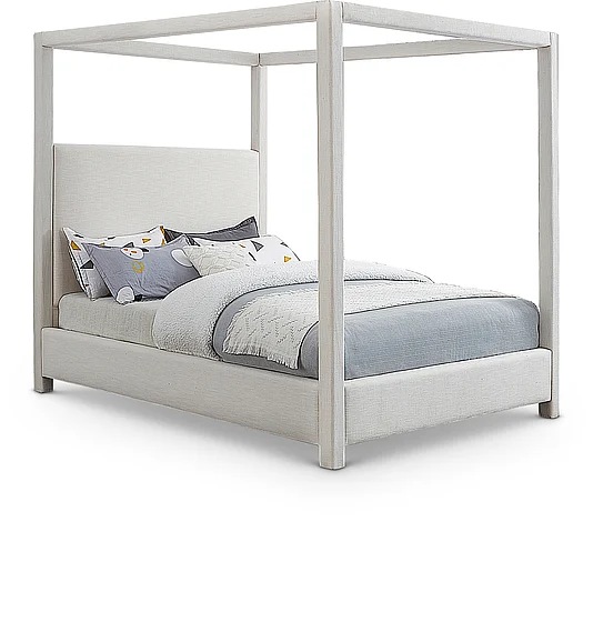 Meridian Emerson Linen Textured King Bed in Cream Linen Textured Fabric EmersonCream-K