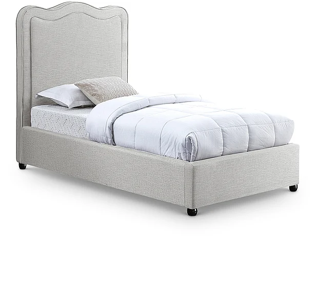 Meridian Felix Linen Textured Fabric Twin Bed in Cream Linen Textured Fabric FelixCream-T