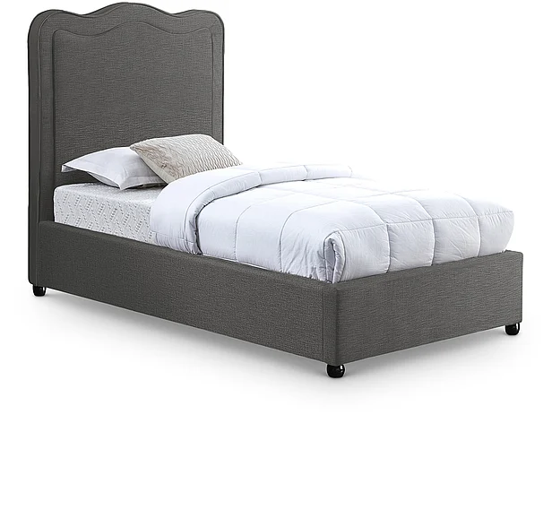 Meridian Felix Linen Textured Fabric Twin Bed in Grey Linen Textured Fabric FelixGrey-T