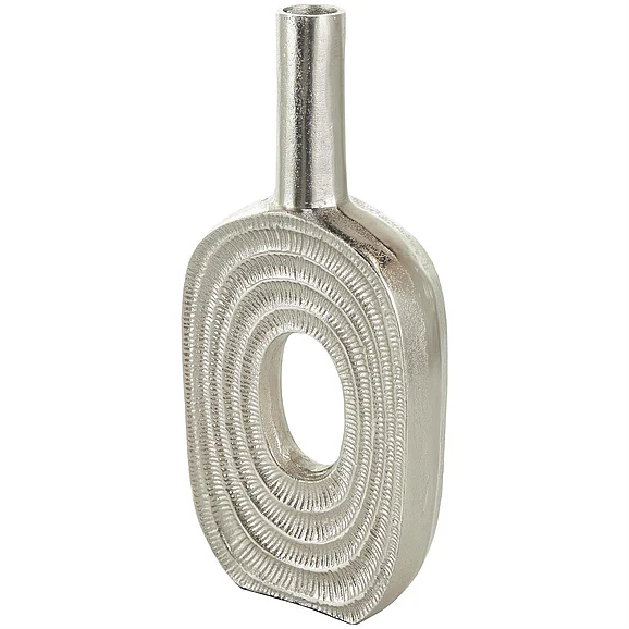 UMA Silver Aluminum Metal Circular Decorative Vase with Linear Etchings, 7" x 2" x 16" | 18290 CLOSEOUT