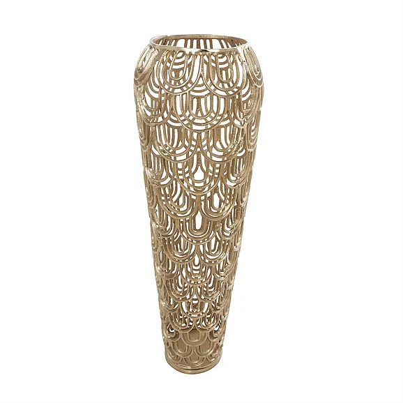 UMA Gold Aluminum Metal Geometric Tall Art Deco Inspired Arched Decorative Vase, 11" x 11" x 35" | 18293 CLOSEOUT