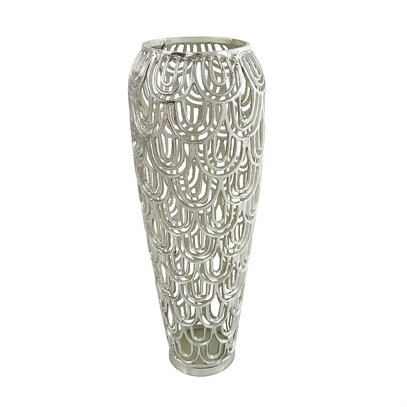 UMA Silver Aluminum Metal Geometric Art Deco Inspired Arched Decorative Vase, 9" x 10" x 25" | 18296 CLOSEOUT