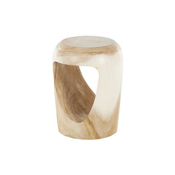 UMA Wood Handmade Stool with Triangle Cutout in Cream 18306